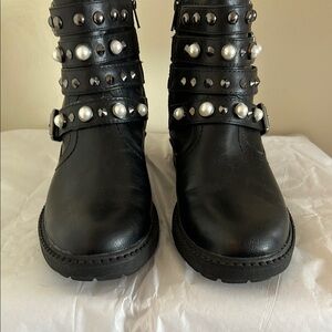 G by Guess Black Combat Moto Boots with Studs